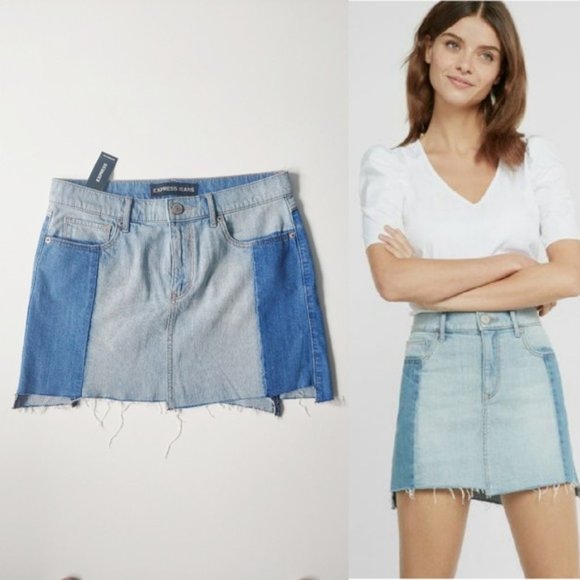 EXPRESS Multi-Color Denim Skirt Size 12 - Picture 1 of 10